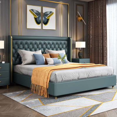 Bedroom Bed Bedside tables 3 pcs. Set Design Decorative Luxury Beds Leather