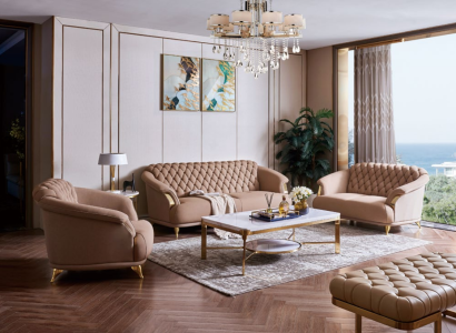 Chesterfield Design Sofa Couch Upholstery Seat Suite 3+2+1 Leather Luxury