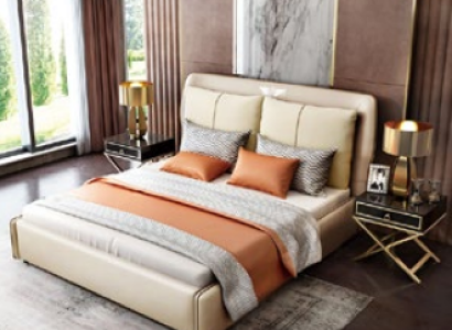 Luxury Bedroom Designer Double bed Bed 180/200x200cm Leather Metal