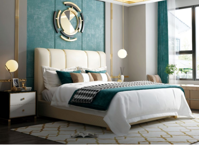 Luxury Bed Bedroom Italian leather Double Beds Metal Design