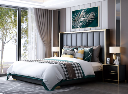 Luxury Bed Bedroom Italian leather Upholstery Double Beds Metal