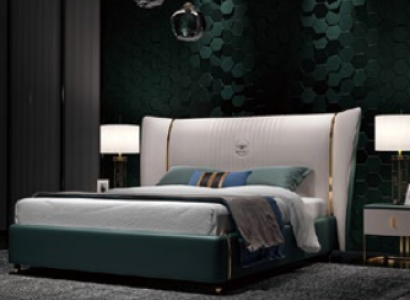 Luxury Bedroom Double bed Bed 180/200x200cm Leather Metal new