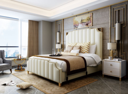 Designer Double bed Bed Hotel Luxury Bedroom 180x200cm Leather Metal