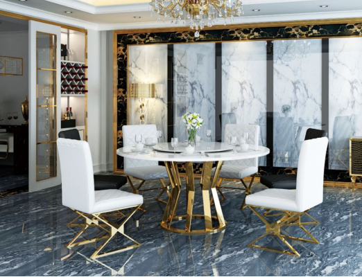 Dining room Suite Modern Dining table + 6 Armchairs Metal Leather Set