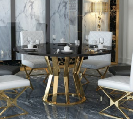 Dining room Suite Modern Dining table + 6 Armchairs Metal Leather Set
