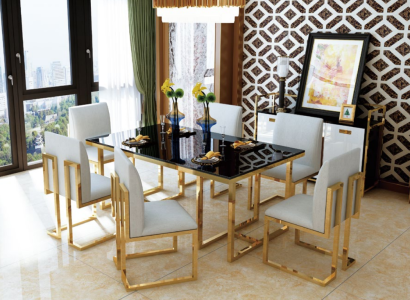 Design Dining table Wood with stainless steel elements Tables Decorative Dining room Furniture
