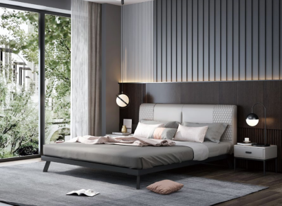 Luxury Design Leather Bed Metal Gold Beds Upholstery Hotel 180x200cm Grey