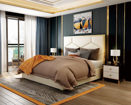 Bed Decoration Upholstery Design Luxury Double Hotel Beds Sleep Room Leather