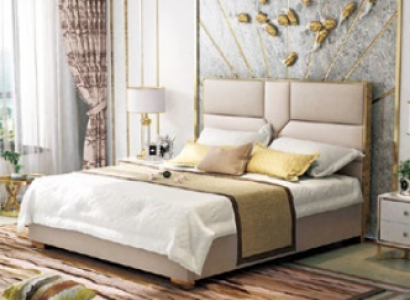 Luxury Design Leather Bed Metal Gold Beds Upholstery Hotel 180x200cm