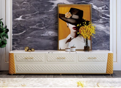 Sideboard TV Lowboard TV cabinet XXL Wardrobe Table Living room Wood Marble