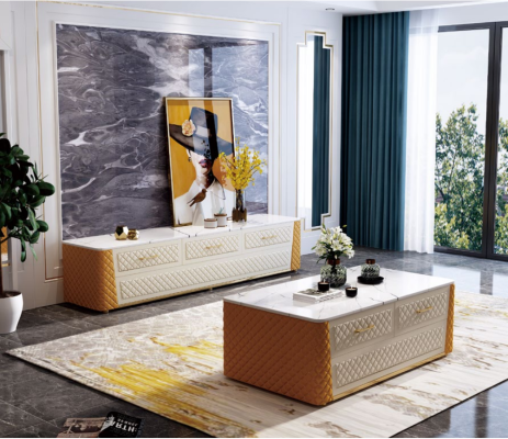 Sideboard TV Lowboard TV cabinet XXL Wardrobe Table Living room Wood Marble