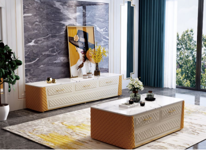 Oval Coffee table Design Living room Table Marble Imitation Leather