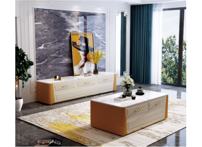 Sideboard TV Lowboard TV-cabinet XL Wardrobe Coffee table Marble Imitation 2-piece