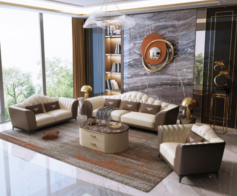 Italian Sofa set Leather Seat Upholstery Couch 3+2+1 Group Sets