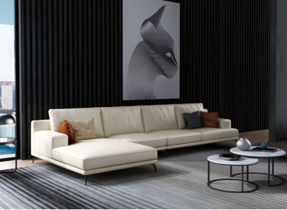 Modern Sofa Corner suite L-shape Upholstery Seat Corner Couch + Stool Italy