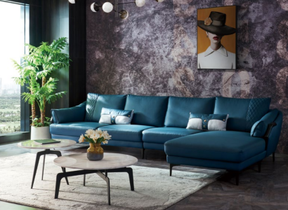 Living landscape Corner sofa L-shape Armchair Set Suite Modern Sofa Blue