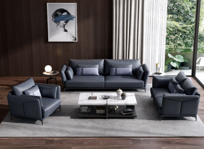 Italian Upholstery Seat Suite 3+2+1 Group Leather Couch Modern Sofa