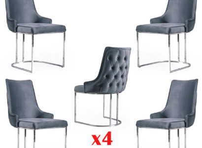 Suite 4x Chairs Modern Upholstery Design Chair Group Wood Dining Chair
