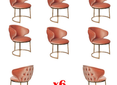 Dining room set 6x Chairs Fabric Luxury Armchair Pink Living room Furniture