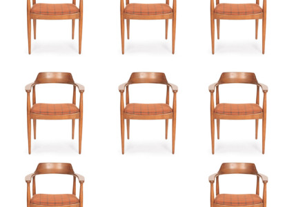 Set 8 Armchair Chair Design Wood Fabric Upholstery Chairs Dining room Textile