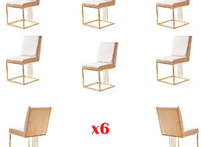 Set 6x Armchair Chair Designer Metal Textile Upholstery Chairs Gastro Dining room Furniture