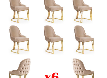 Set 6 Armchair Chair Design Metal Fabric Upholstery Chairs Dining room Textile