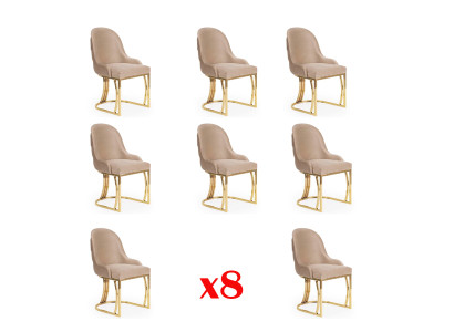 Design Chair Set 8x Armchair stainless steel Textile Upholstery Chairs Dining room