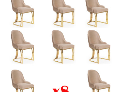 Design Chair Set 8x Armchair stainless steel Textile Upholstery Chairs Dining room