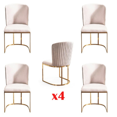 Chair 4x Chairs Group Set Living Dining room Suite Style Textile Modern