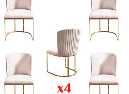 Chair 4x Chairs Group Set Living Dining room Suite Style Textile Modern