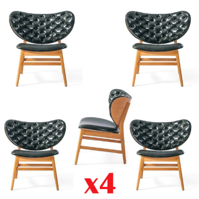 Design Chair Set 4x Armchair Solid Wood Dining room Upholstery Fabric Chairs