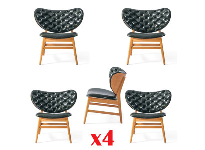 Design Chair Set 4x Armchair Solid Wood Dining room Upholstery Fabric Chairs