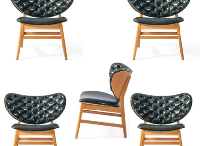 Design Chair Set 4x Armchair Solid Wood Dining room Upholstery Fabric Chairs