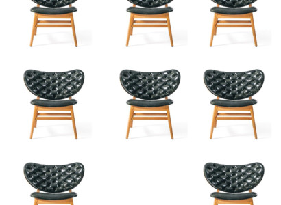 Design Set 8x Armchair Chair Wood Fabric Upholstery Chairs Dining room Leather