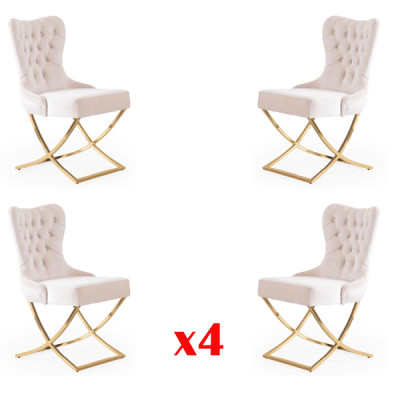 Dining room chair Kitchen Dining chairs Textile Set 4x stainless steel Chair