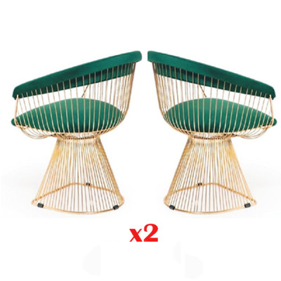 Design Armchair Upholstery Set 2x Chair stainless steel 100% Fabric Dining room Furniture