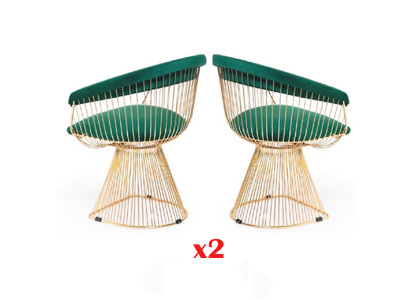 Design Armchair Upholstery Set 2x Chair stainless steel 100% Fabric Dining room Furniture