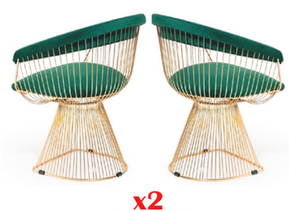 Design Armchair Upholstery Set 2x Chair stainless steel 100% Fabric Dining room Furniture