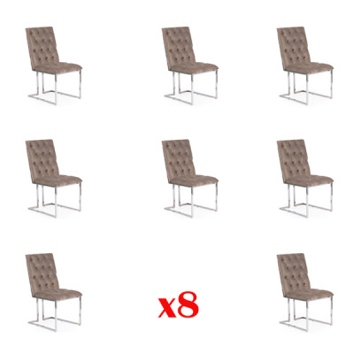 Set 8 Armchair Chair Designer Wood Textile Upholstery Chairs Dining room