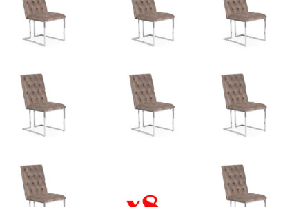 Set 8 Armchair Chair Designer Wood Textile Upholstery Chairs Dining room