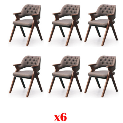 Set 6 Chairs Textile Upholstery Lehn Solid Wood Dining room Seat Furniture Wood