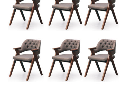 Set 6 Chairs Textile Upholstery Lehn Solid Wood Dining room Seat Furniture Wood