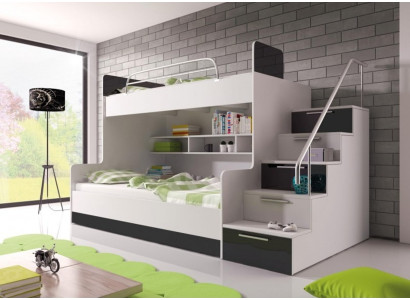 Black Double bunk bed Bunk Bed Childrens room Beds Loft bed High gloss Furniture