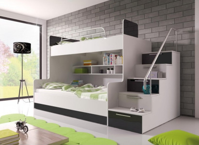 Black Double bunk bed Bunk Bed Childrens room Beds Loft bed High gloss Furniture