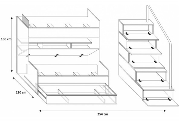 Gray Double bunk bed Bunk Bed Childrens room Beds Loft bed High gloss Furniture