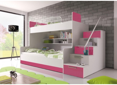 Bunk Bed Childrens room Beds Loft bed Double bunk bed High gloss Furniture Pink