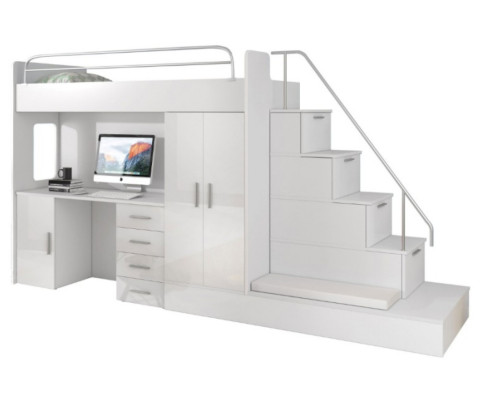 White Children Loft bed Bunk bed Double bunk bed Bed High Gloss Furniture