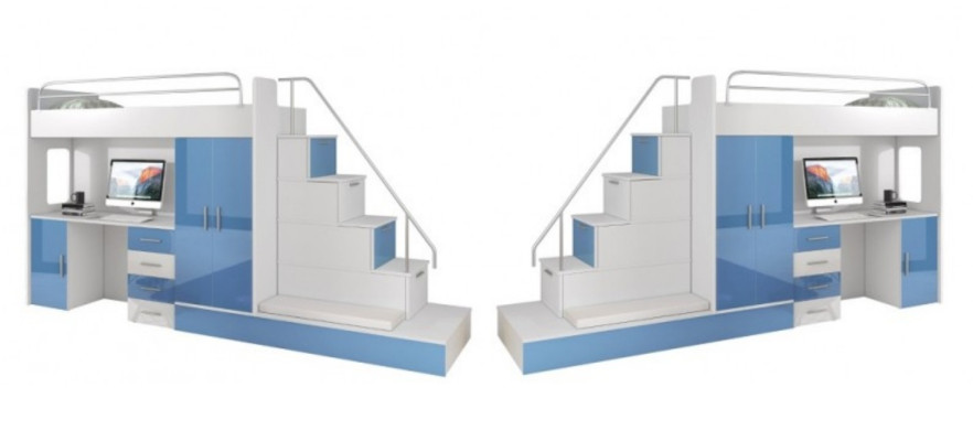 White Children Loft bed Bunk bed Double bunk bed Bed High Gloss Furniture