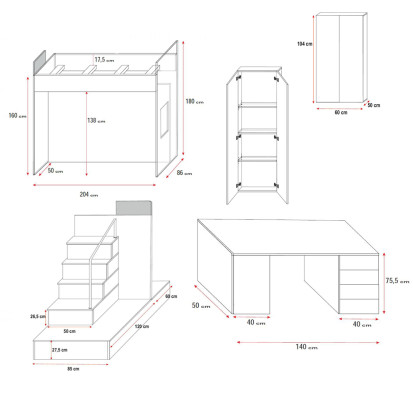 White Children Loft bed Bunk bed Double bunk bed Bed High Gloss Furniture