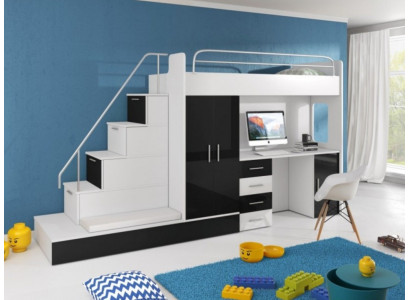 Black Children Loft bed Bunk bed Double bunk bed Bed high gloss